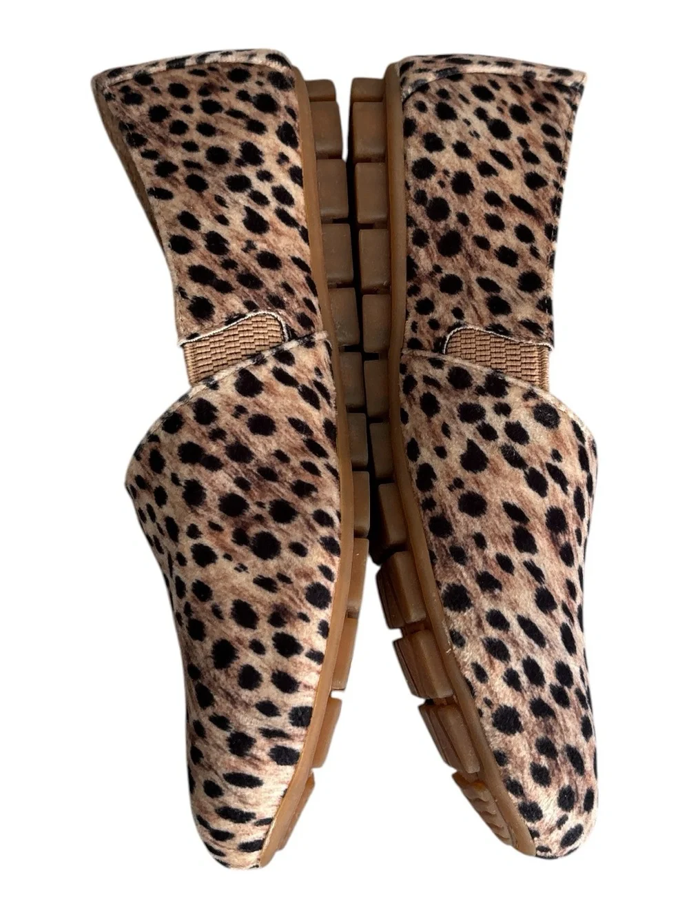 Born Sebra Women's Cheetah-Print Slip On Flats in Tan and Black